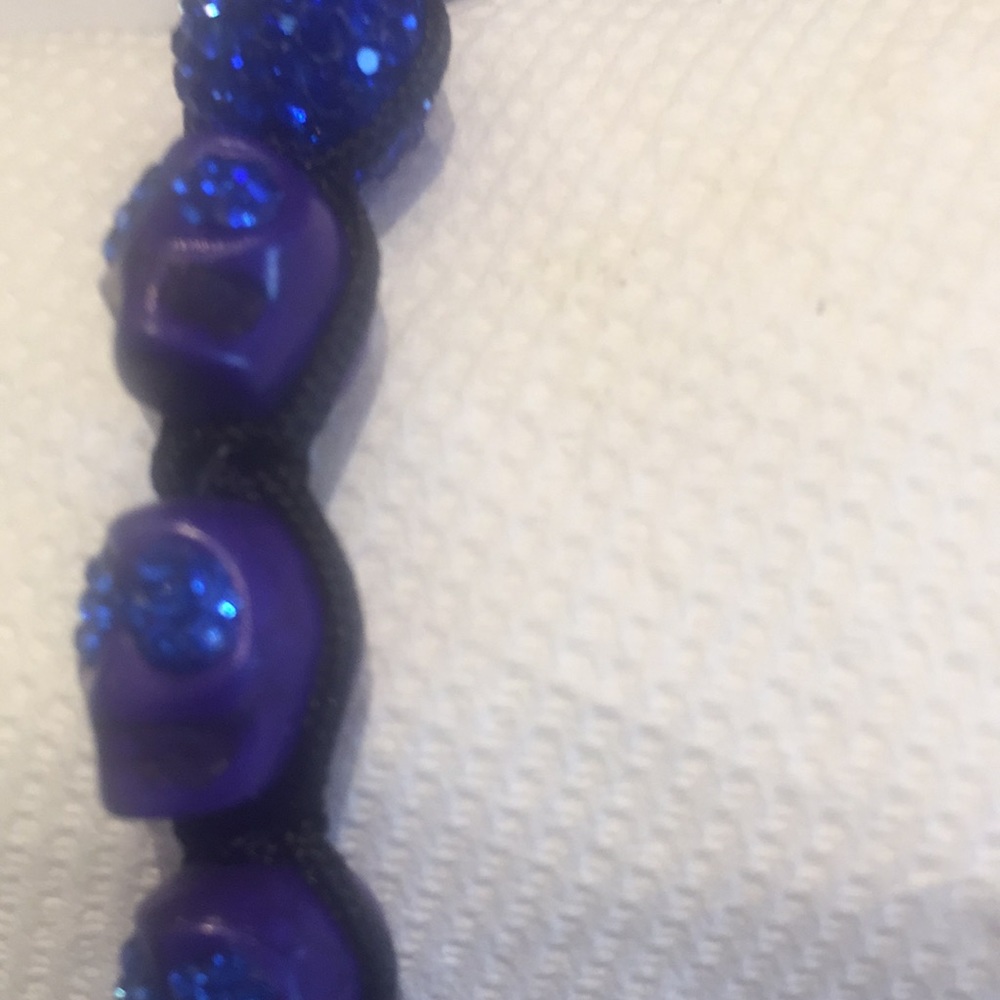 2 Bracelets: 1 Blue Stone&Crystals Skulls & 1 Gold - Picture 5 of 8